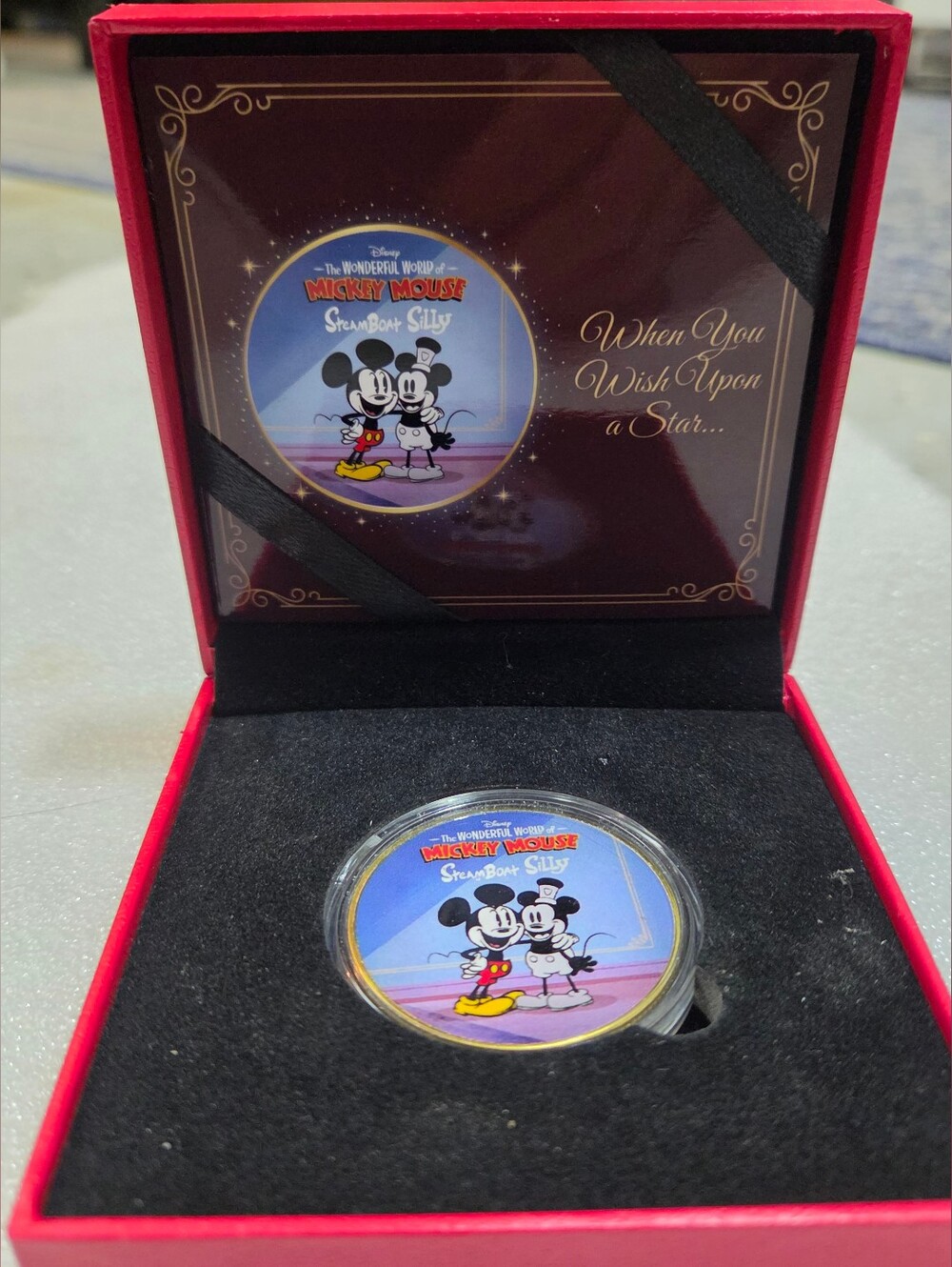 Disney 100 Years of Wonder Mickey Mouse Steamboat Silly 24K Gold Plated Coin COA